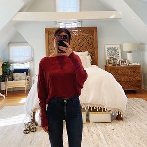 Free People | Waffle Knit / Boat Neck Top